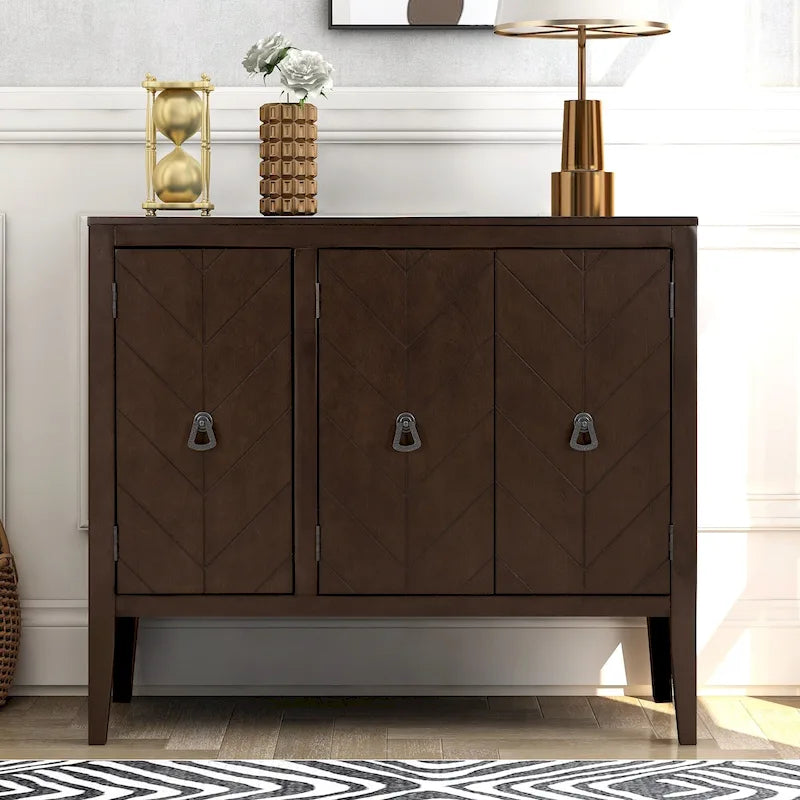 Buffet de rangement à étagères réglables Roomfitters avec poignées en métal rétro et pieds en pin pour le salon, la salle d'étude