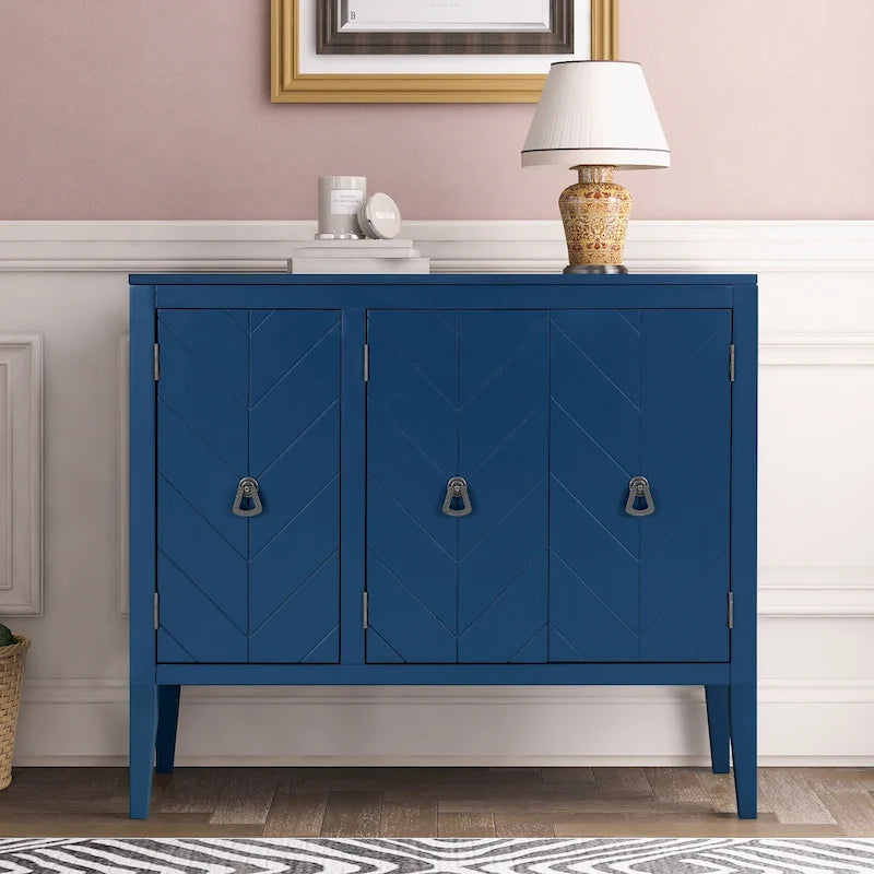 Buffet de rangement à étagères réglables Roomfitters avec poignées en métal rétro et pieds en pin pour le salon, la salle d'étude