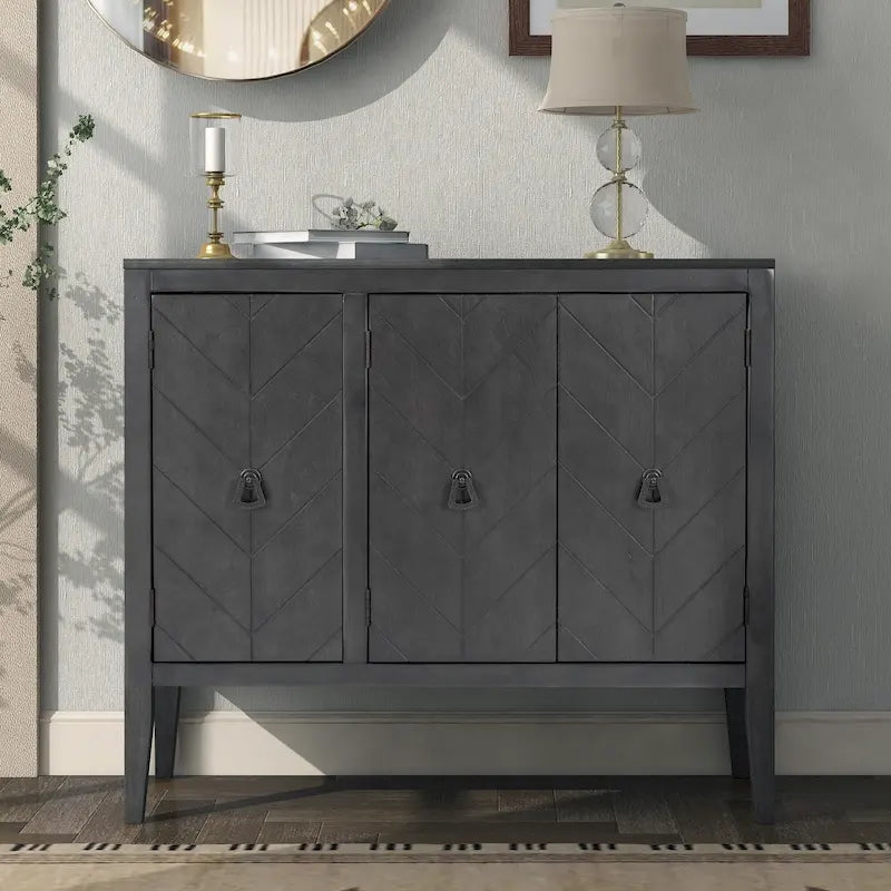 Buffet de rangement à étagères réglables Roomfitters avec poignées en métal rétro et pieds en pin pour le salon, la salle d'étude
