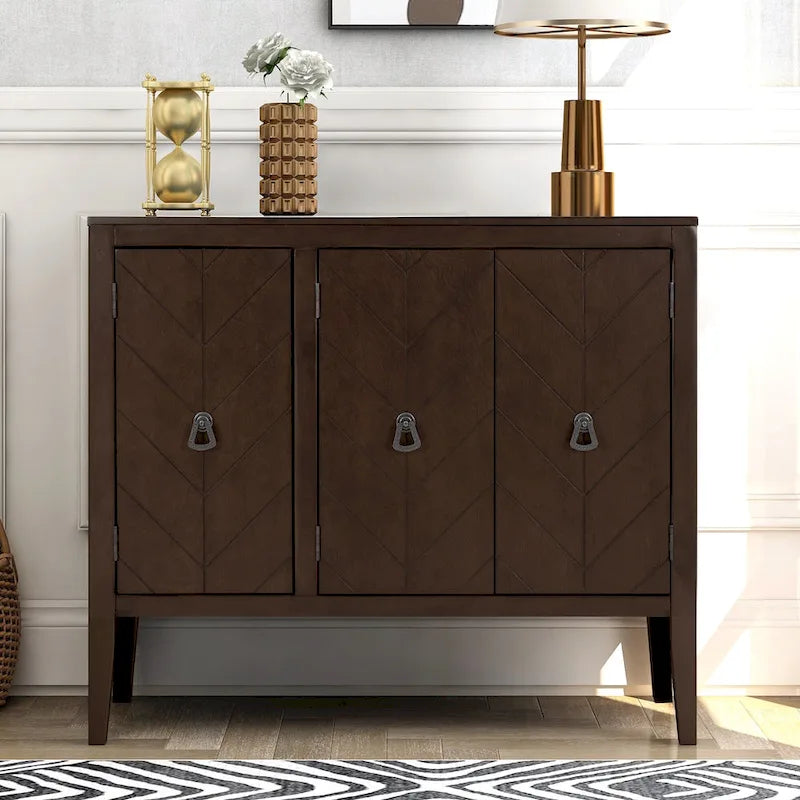 Buffet de rangement à étagères réglables Roomfitters avec poignées en métal rétro et pieds en pin pour le salon, la salle d'étude