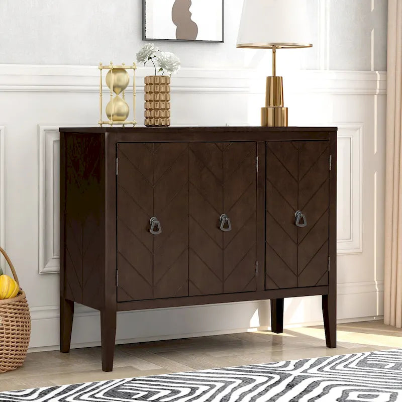 Buffet de rangement à étagères réglables Roomfitters avec poignées en métal rétro et pieds en pin pour le salon, la salle d'étude
