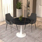 Bristol 31 Modern Round Dining Table with Sintered Stone Top & White Stainless Steel Pedestal Base for Dining Room and Kitchen