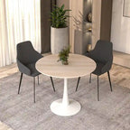 Bristol 31 Modern Round Dining Table with Sintered Stone Top & White Stainless Steel Pedestal Base for Dining Room and Kitchen