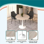 Bristol 31 Modern Round Dining Table with Sintered Stone Top & White Stainless Steel Pedestal Base for Dining Room and Kitchen