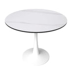 Bristol 31 Modern Round Dining Table with Sintered Stone Top & White Stainless Steel Pedestal Base for Dining Room and Kitchen