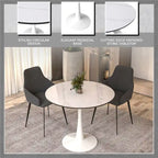 Bristol 31 Modern Round Dining Table with Sintered Stone Top & White Stainless Steel Pedestal Base for Dining Room and Kitchen