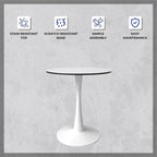 Bristol 31 Modern Round Dining Table with Sintered Stone Top & White Stainless Steel Pedestal Base for Dining Room and Kitchen