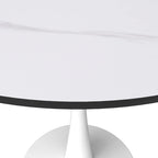 Bristol 31 Modern Round Dining Table with Sintered Stone Top & White Stainless Steel Pedestal Base for Dining Room and Kitchen