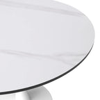 Bristol 31 Modern Round Dining Table with Sintered Stone Top & White Stainless Steel Pedestal Base for Dining Room and Kitchen