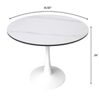 Bristol 31 Modern Round Dining Table with Sintered Stone Top & White Stainless Steel Pedestal Base for Dining Room and Kitchen