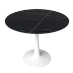 Bristol 31 Modern Round Dining Table with Sintered Stone Top & White Stainless Steel Pedestal Base for Dining Room and Kitchen