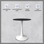 Bristol 31 Modern Round Dining Table with Sintered Stone Top & White Stainless Steel Pedestal Base for Dining Room and Kitchen