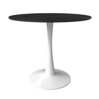 Bristol 31 Modern Round Dining Table with Sintered Stone Top & White Stainless Steel Pedestal Base for Dining Room and Kitchen