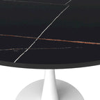 Bristol 31 Modern Round Dining Table with Sintered Stone Top & White Stainless Steel Pedestal Base for Dining Room and Kitchen
