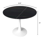 Bristol 31 Modern Round Dining Table with Sintered Stone Top & White Stainless Steel Pedestal Base for Dining Room and Kitchen
