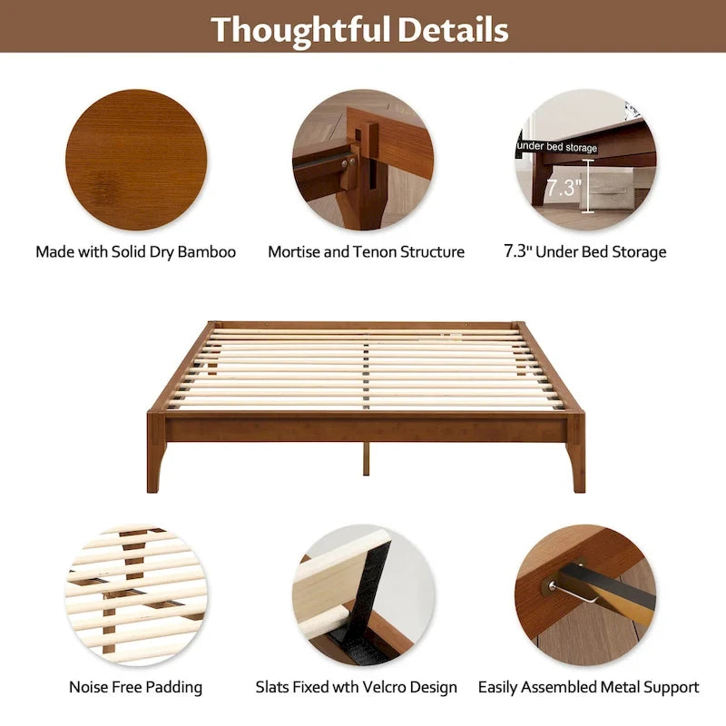 Cadre de lit plateforme en bois de bambou massif Harper&Bright Designs