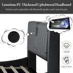 King LED Bed Frame with Bluetooth Speakers & Leather Upholstery