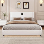 King LED Bed Frame with Bluetooth Speakers & Leather Upholstery