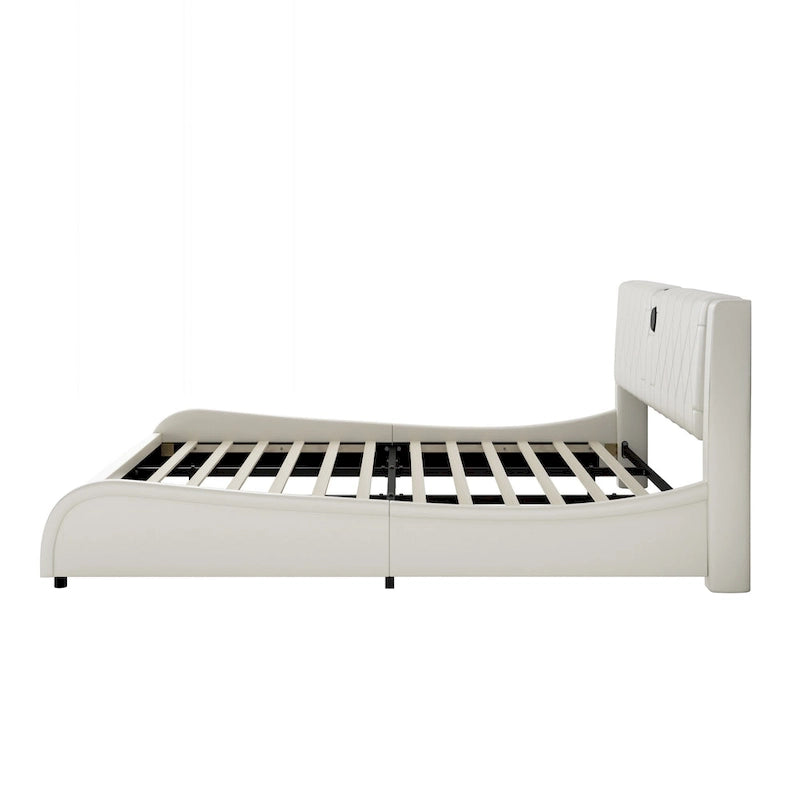 King LED Bed Frame with Bluetooth Speakers & Leather Upholstery