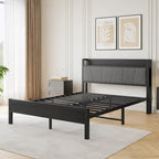 Lit plateforme Queen avec tête de lit de rangement et ports USB