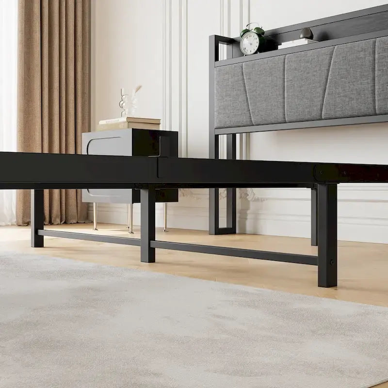Lit plateforme Queen avec tête de lit de rangement et ports USB