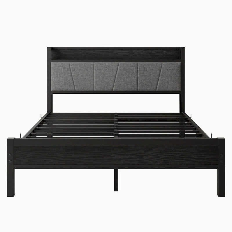 Lit plateforme Queen avec tête de lit de rangement et ports USB