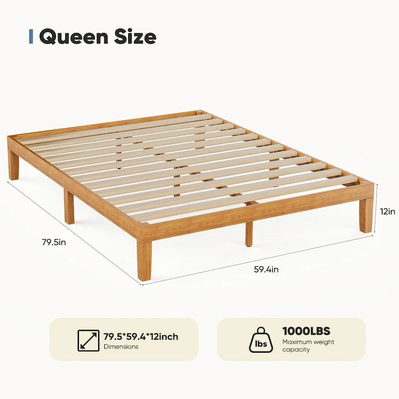 Lit plateforme queen en bois massif avec capacité de 1 000 lb et rangement
