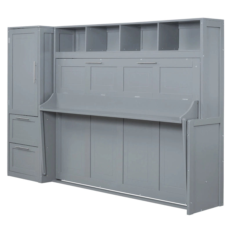 Full/Queen Smart Murphy Bed with Wardrobe & Storage, Space-Saving System
