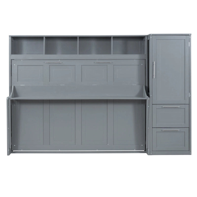 Full/Queen Smart Murphy Bed with Wardrobe & Storage, Space-Saving System