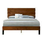 Mid-Century Modern Solid Wood Bed Frame Full Size Platform Bed with Three-Piece Headboard Design, No Box Spring Needed, Brown