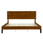 Mid-Century Modern Solid Wood Bed Frame Full Size Platform Bed with Three-Piece Headboard Design, No Box Spring Needed, Brown