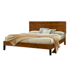 Mid-Century Modern Solid Wood Bed Frame Full Size Platform Bed with Three-Piece Headboard Design, No Box Spring Needed, Brown
