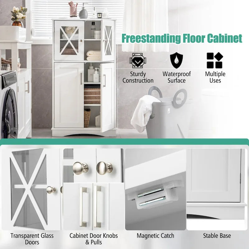 Costway Bathroom Storage Cabinet Linen Storage Cabinet with Doors and