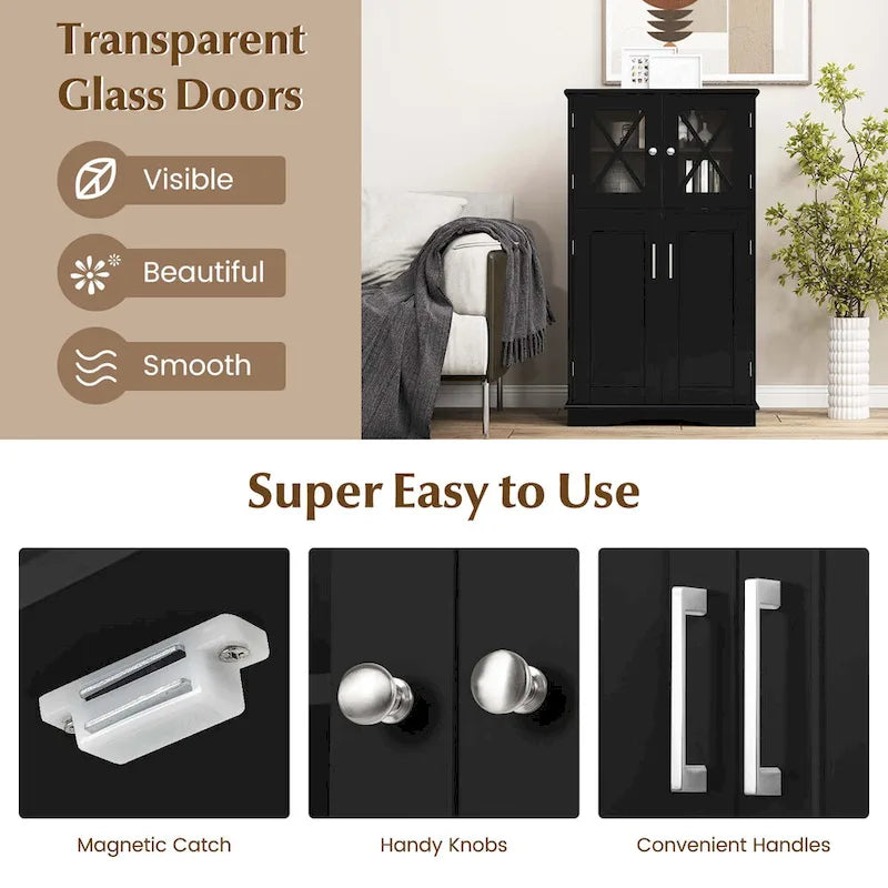 Costway Bathroom Storage Cabinet Linen Storage Cabinet with Doors and