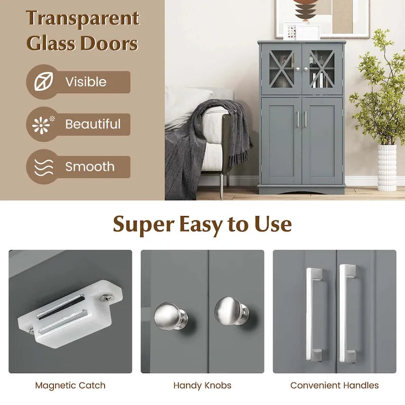 Costway Bathroom Storage Cabinet Linen Storage Cabinet with Doors and