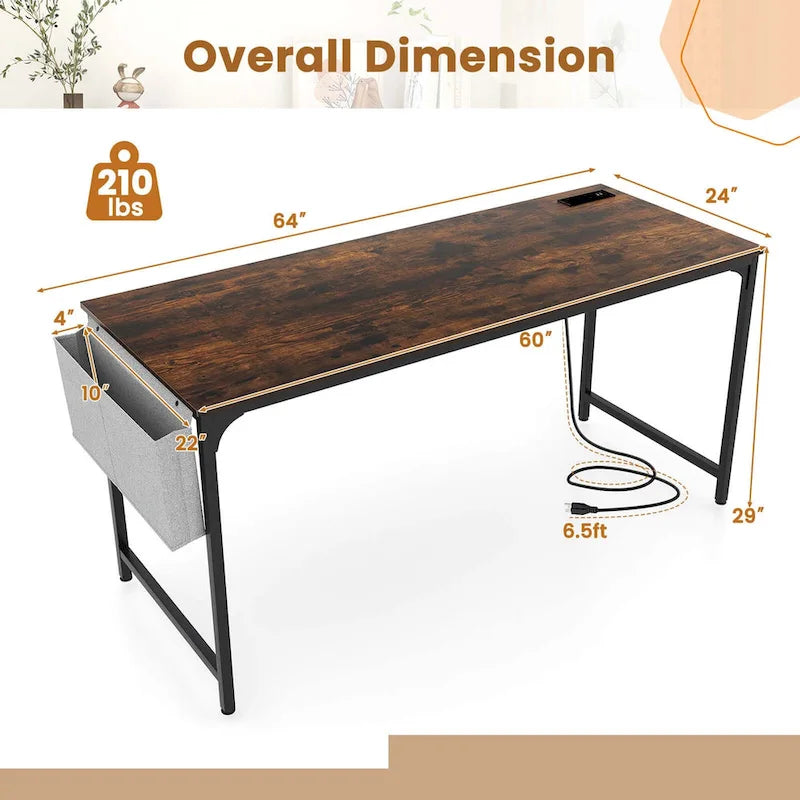 Costway 60 Modern Computer Desk with Charging Station with Storage