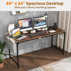 Costway 60 Modern Computer Desk with Charging Station with Storage