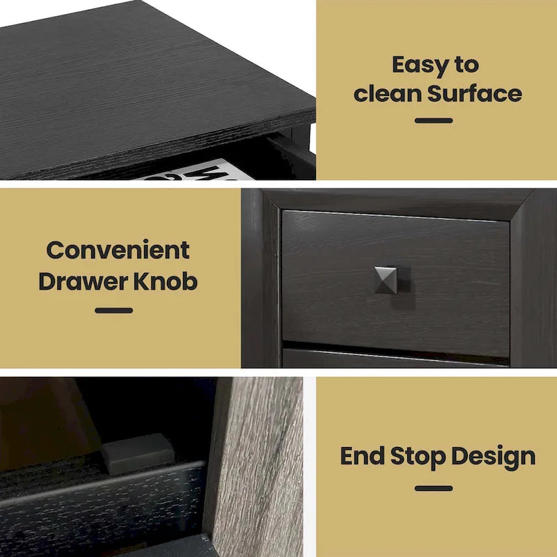 Costway Nightstand End Bedside Coffee Table Wooden Leg Storage Drawers