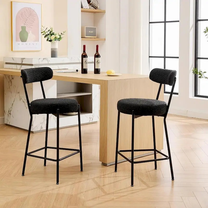 27 tabourets de bar modernes (lot de 2), tabourets de bar en cuir avec dossier, repose-pieds et pieds en métal