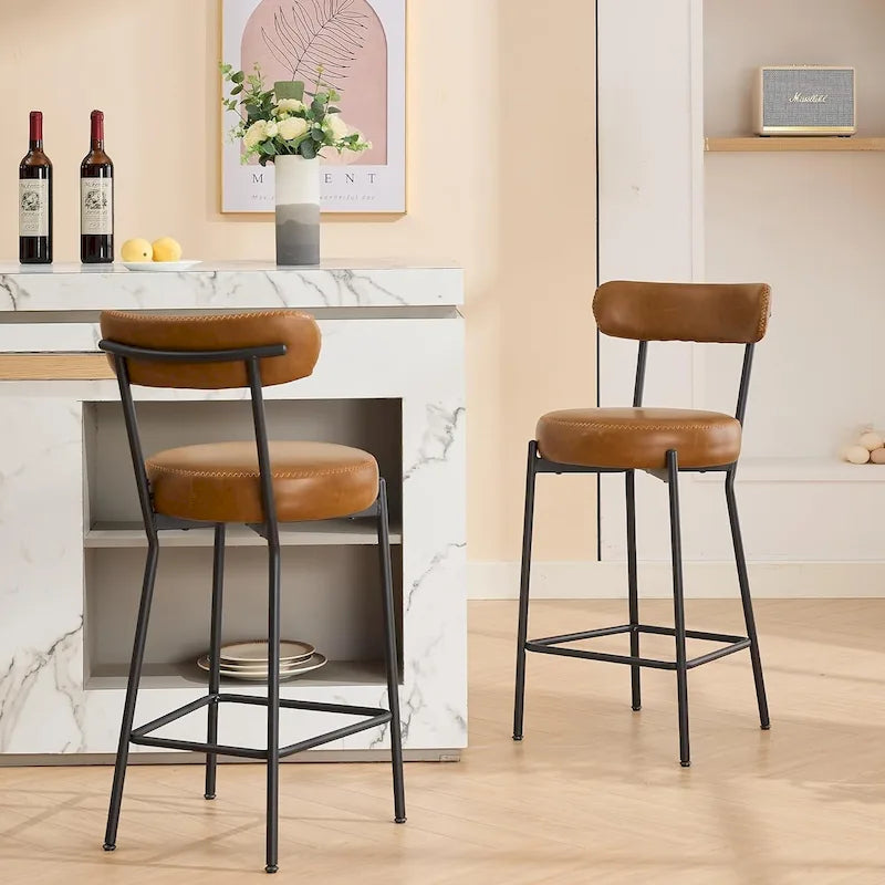 27 tabourets de bar modernes (lot de 2), tabourets de bar en cuir avec dossier, repose-pieds et pieds en métal