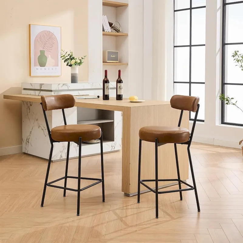 27 tabourets de bar modernes (lot de 2), tabourets de bar en cuir avec dossier, repose-pieds et pieds en métal