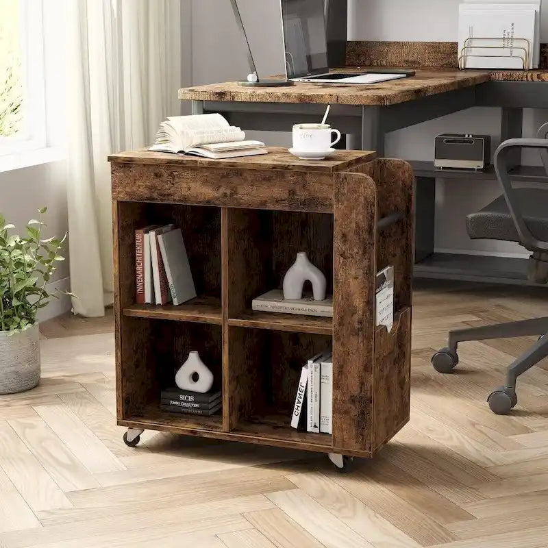 Table d'appoint avec rangement - Étagère de rangement à 3 niveaux, idéale pour les petits espaces