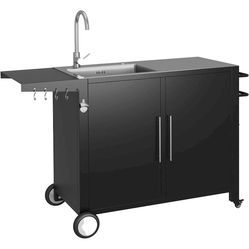 Évier de cuisine extérieur AECOJOY avec raccord de tuyau, table de préparation de barbecue en acier inoxydable, îlot d'armoires de cuisine