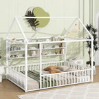 Lit Cabane en Métal Montessori Pleine Taille avec Barrière