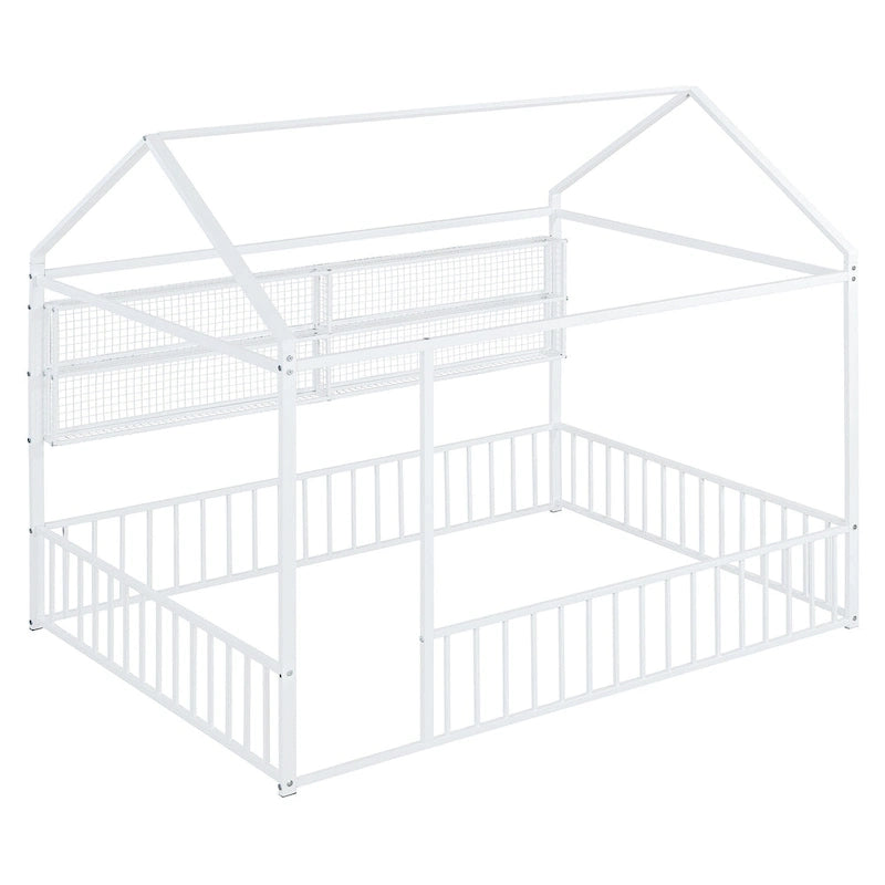 Lit Cabane en Métal Montessori Pleine Taille avec Barrière