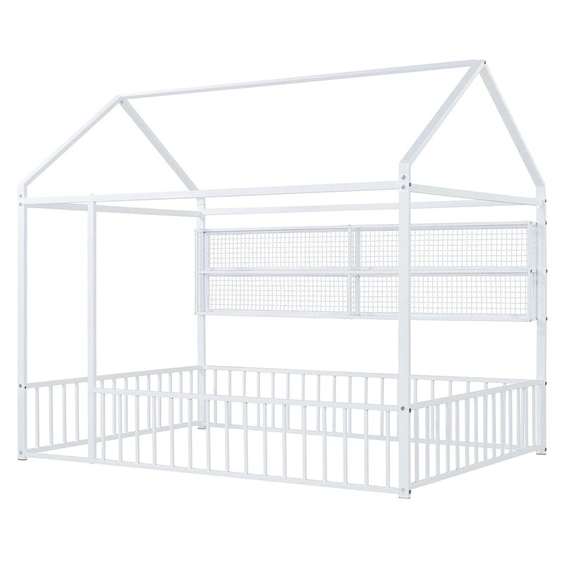 Lit Cabane en Métal Montessori Pleine Taille avec Barrière