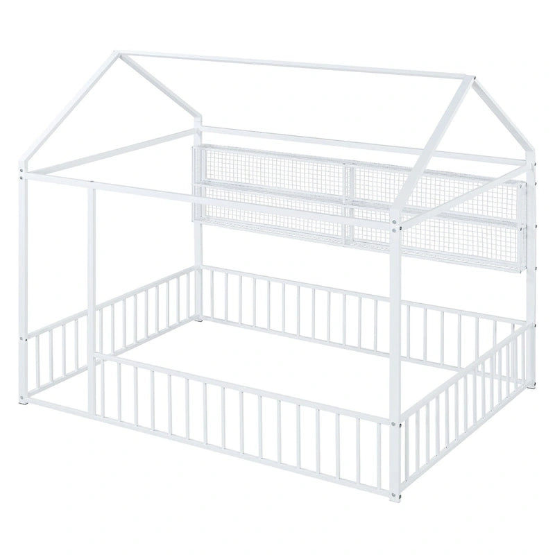 Lit Cabane en Métal Montessori Pleine Taille avec Barrière