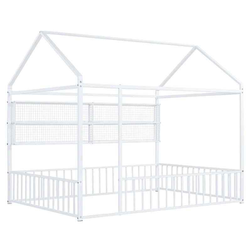 Lit Cabane en Métal Montessori Pleine Taille avec Barrière