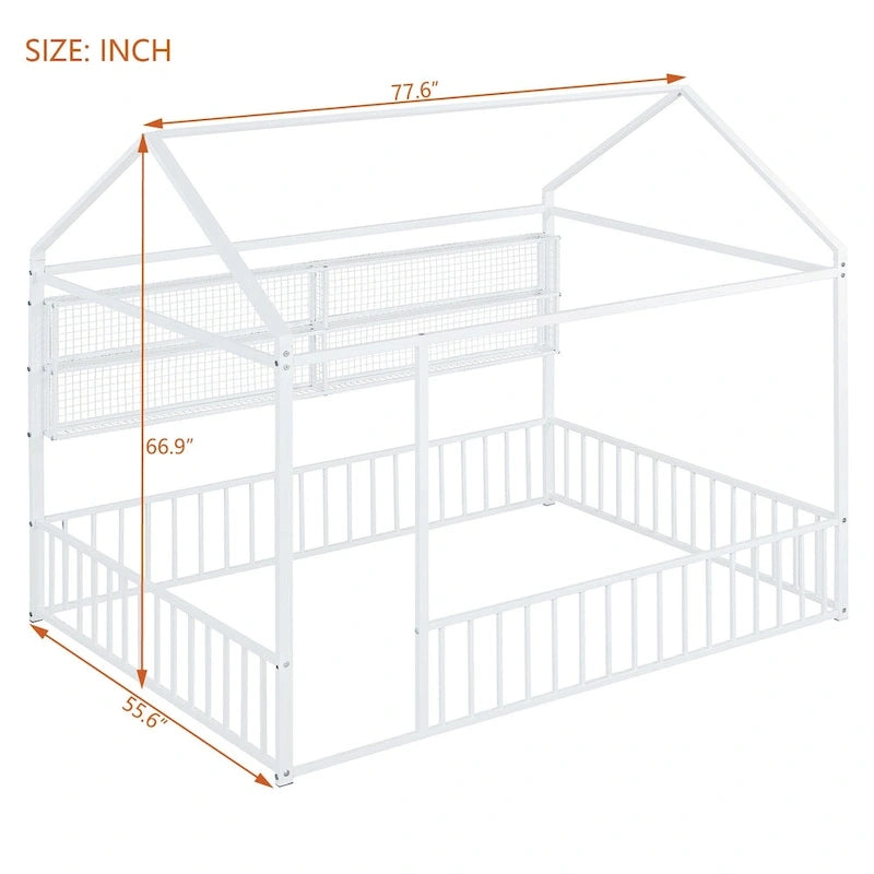 Lit Cabane en Métal Montessori Pleine Taille avec Barrière