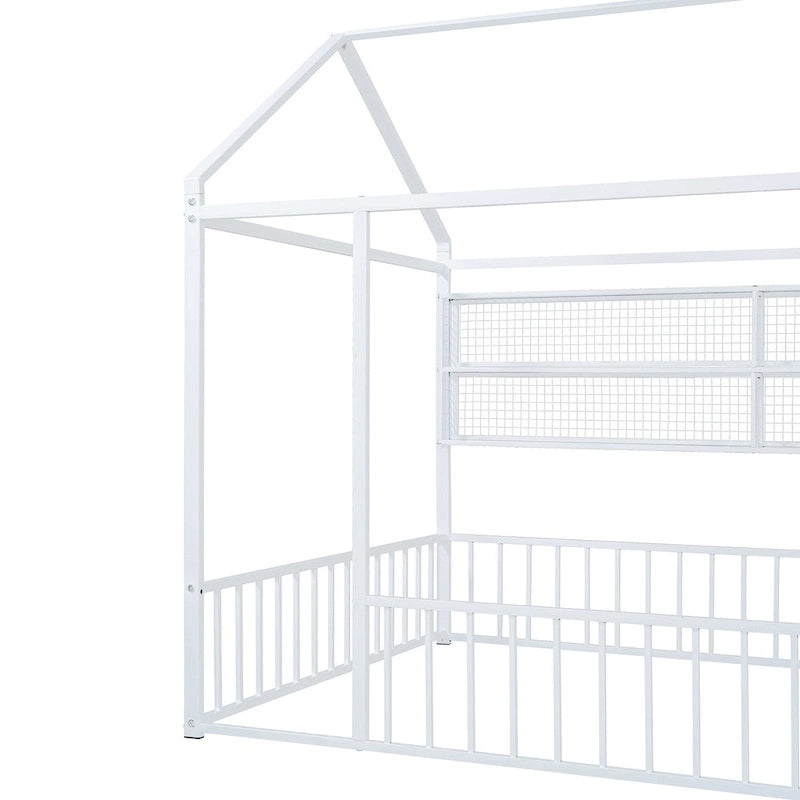 Lit Cabane en Métal Montessori Pleine Taille avec Barrière